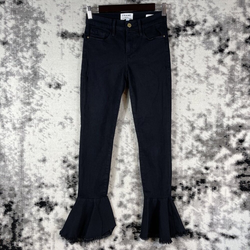 Frame Le Skinny De Jeanne Flare‎ Leg Womens Size 25 Black Cotton Polyester